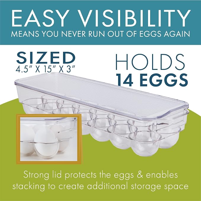 Dial Industries Fridge Egg Storage Holder, 14 Egg Container with Lid | Keeps eggs upright and easy to see, container top allows stacking, protects against spills, fits refrigerator door or shelf - Image 4