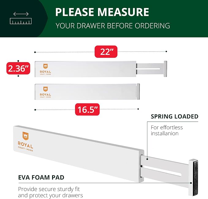 Bamboo Drawer Dividers Organizers, Adjustable Drawer Separator Splitters, 17–22 Inches Expandable Drawer Divider Organizer for Large Utensils, Kitchen, Bedroom, Dresser & Office Drawers 4-Pack, White - Image 2
