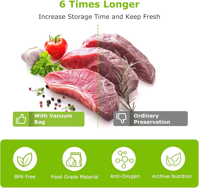 Bonsenkitchen 6 Rolls 11" x 16' Vacuum Sealer Bags for Food with Color Box | Commercial Grade, Food Storage or Sous Vide, Heavy Duty Vacuum Sealer Bags Rolls,BPA-free & Food-Grade Safe Material, VB21 - Image 7