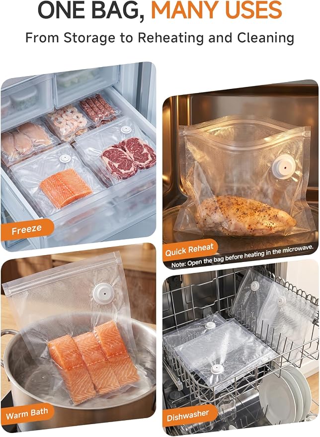 FEPPO Reusable Vacuum Sealer Bags for Food, 20 PCS (10 Medium 8.3"×8.7" + 10 Large 10.2"×11") BPA-Free Food Storage Bags with Air Valve, Leak-Proof & Odor-Resistant for Freshness Preservation - Image 5