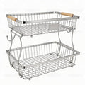 Fruit Basket Bowl 2 Tier Detachable with 2 Banana Hangers, Fruit Stand Holder for Kitchen Countertop, Metal Wire Vegetable Storage Organizer, for Bread Snack Veggies Produce, Chrome by Lawhood-Mijin