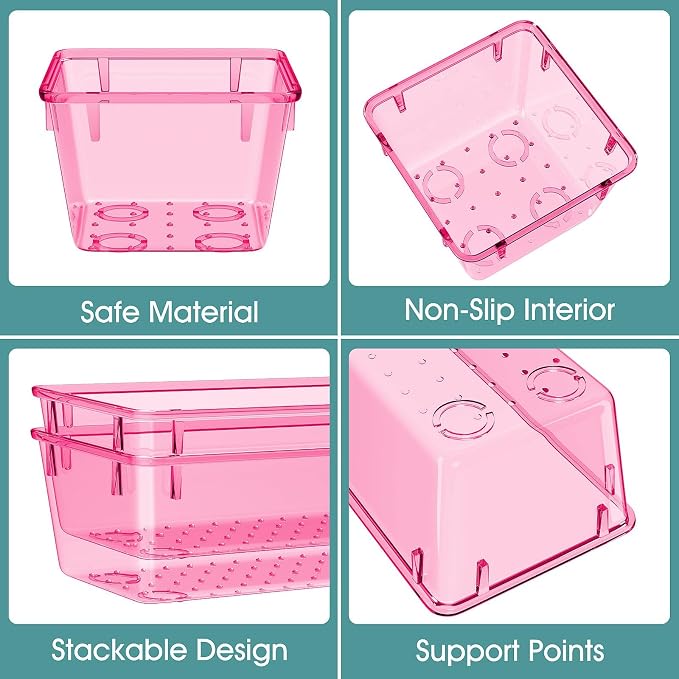 25 PCS Plastic Drawer Organizer Set, Makeup Organizers and Storage Bins | 4 Sizes Desk Drawer Divider Organizers and Storage Bins for Jewelry, Gadgets for Kitchen, Bedroom, Bathroom, Clear Pink - Image 3