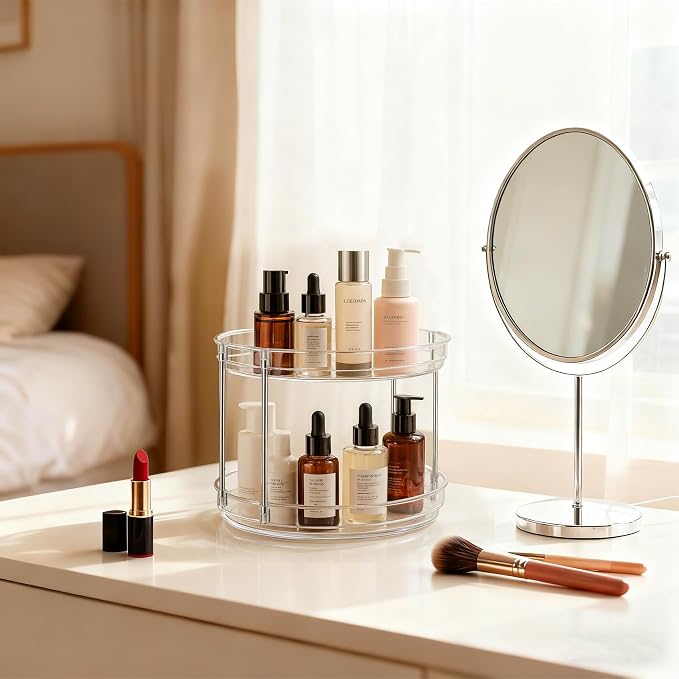 2-Pack 2-Tier Clear Lazy Susan Turntable Organizer, 9.5" Rotating Spice Rack for Kitchen Cabinet, Countertop Tray for Bathroom & Vanity to Organize Makeup, Perfume and Jewelry - Image 6