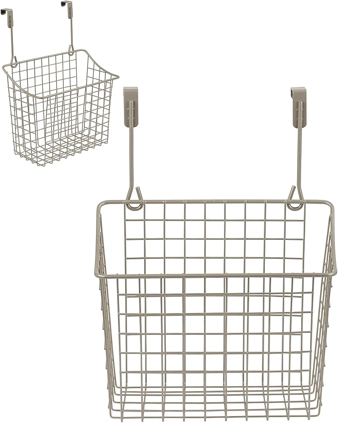 Spectrum Hanging Baskets for Organizing (Large, Satin Nickel) - Grid Over the Cabinet Wire Basket for Kitchen or Bathroom - Door Hanging Storage Organizer for Cleaning Supplies, Washcloths, & Towels by Unknown
