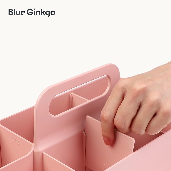 BLUE GINKGO Stackable Organizer Caddy, Long, Pink, Made in Korea | Portable. Adjustable. Home, Office & School Storage. - Image 7