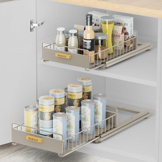 Under Sink Organizer, 2 Packs Under Sink Organizers and Storage, Slide Out Pull Out Cabinet Organizer Shelf with Metal Drawers for Kitchen Bathroom Pantry, Gray by HOMEAILIE