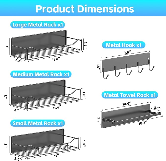 Magnetic Spice Rack for Refrigerator, 5 Pack Magnetic Fridge Organizer Shelves, Strong Magnet, No Drilling, Space Saving Shelf Organizer for Kitchen, Refrigerator & Laundry Room Storage (Grey) - Image 2