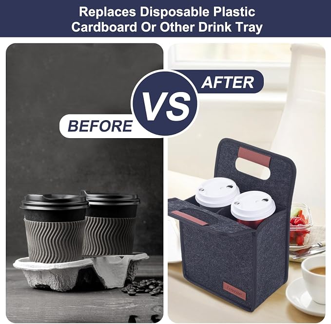 Foyego Reusable Drink Carrier with Handle, Fits 2 Cups, 2 Pack | Removable Dividers, Family Size, Multiple Tumbler Caddy, Portable Water Bottle Holder Bag, for Delivery, Car and Travel - Image 5