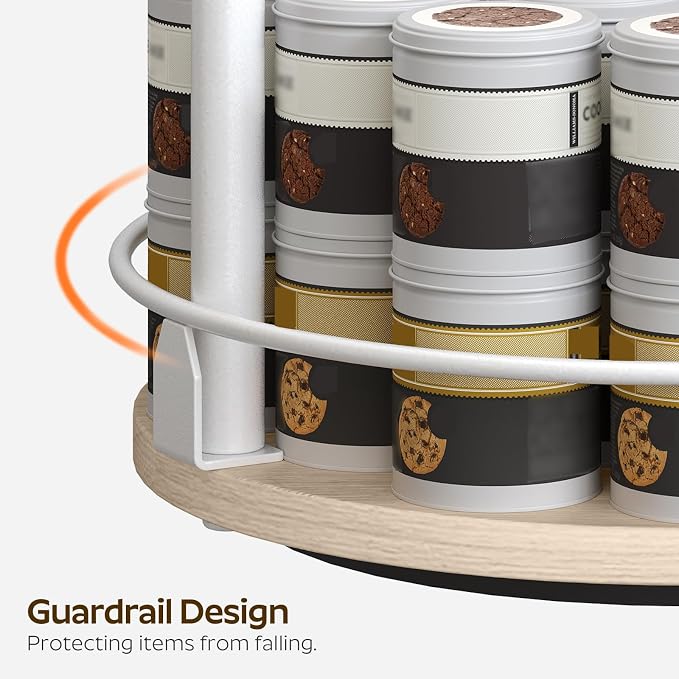 Lazy Susan Organizer, Rotating Spice Rack, 2 Tier Spice Turntable Organizer, Industrial Turntable Spice Holder, for Kitchen Countertop, Compact and Versatile, White and Light Oak SR22WG - Image 4