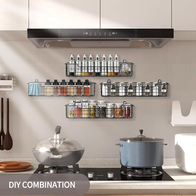 Wall Mounted Spice Rack Organizer, 2 Pack, Black | Metal Spice Shelf, For Cabinet Door & Pantry, Space Saving Seasoning Storage, For Kitchen, Bathroom & RV - Image 5