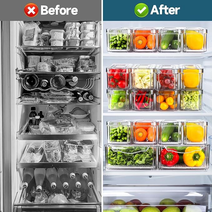 14 Pack Fridge Organizers and Storage - Refrigerator Organizer Bins with Lids, BPA-Free Fridge Organization, Fruit Storage Containers for Fridge, Vegetable, Food, Drinks, Cereals, Clear | with Lids, BPA-Free Fridge Organization, Fruit Storage Container... - Image 3