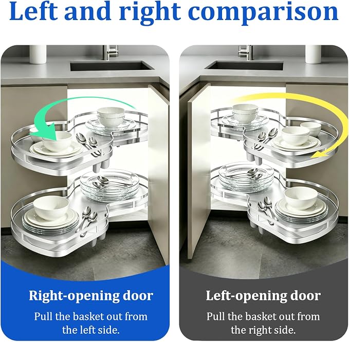 Blind Corner Cabinet Pull Out Organizer, for Door Opening 14.2"-16.1" / Cabinet Internal Width ≥29.9" / Depth ≥18.9" / Height 23.6"-29.5", Left/Right Adjustable Magic Corner Storage (Lift Pull Out) - Image 5