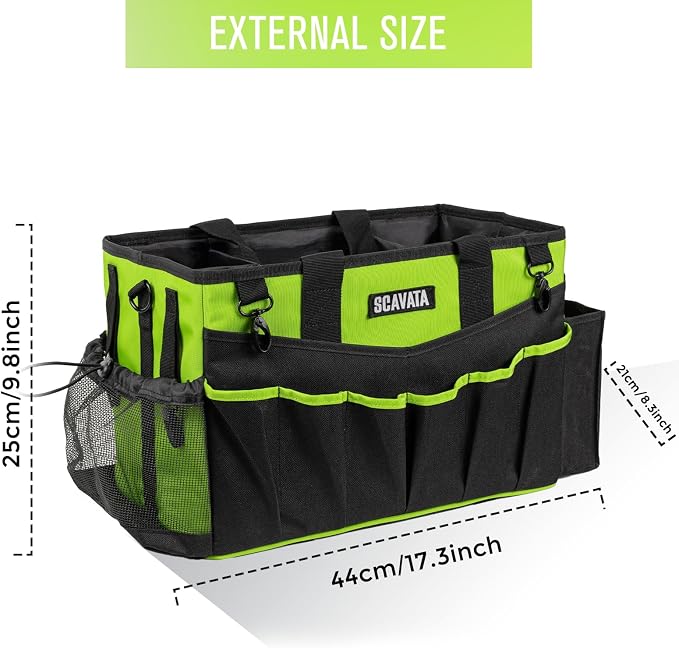 SCAVATA Wearable Cleaning Caddy Bag, Cleaning Caddy Supplies Organizer with Handle & Shoulder Straps for Housekeepers, Under Sink & Car Cleaning Tool Organizers with 4 Foldable Divider (NeonGreen) - Image 5