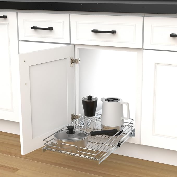 Pull Out Cabinet Organizer, Heavy-Duty Metal Sliding Drawer Shelf for Kitchen Cabinets, Chrome, Doesn't Include Door Fittings (14 * 21 IN) - Image 9