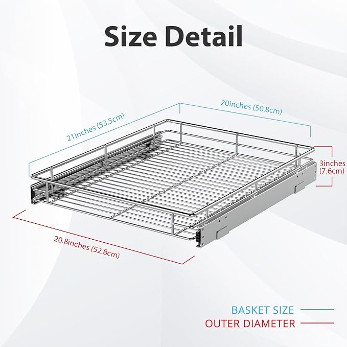 ZOINLIY Pull Out Cabinet Organizer,Slide Out Kitchen Organizers Storage | Heavy Duty Drawer Cupboard Storage Basket, Smooth Sliding, Chrome Finish - Image 4