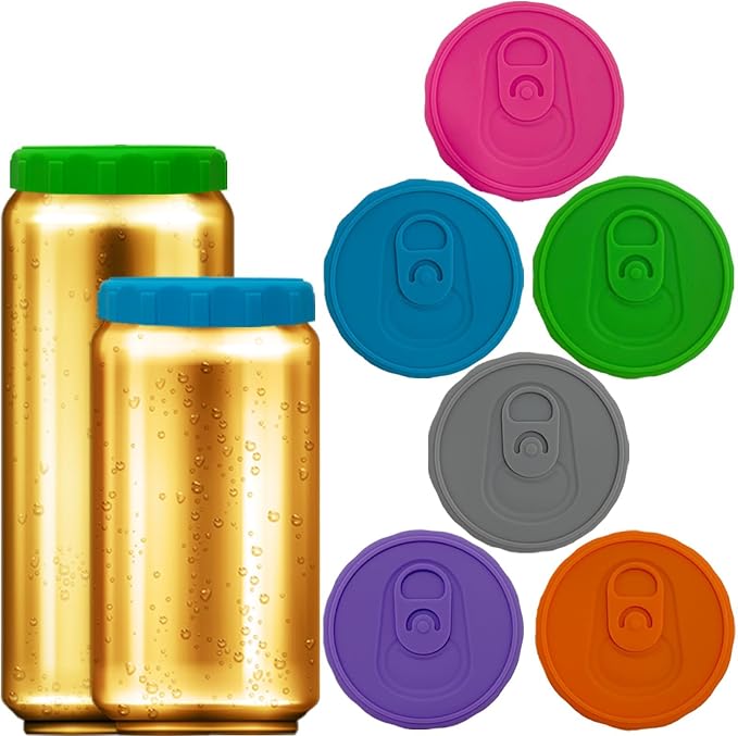 Silicone Soda Can Lids 6 Pack Reusable Silicone Can Covers, Can Stopper or Protector For Soda, Beer, Drink, Juice, Coke, Beverage, Fits Standard & Slim Cans by Hoimoto