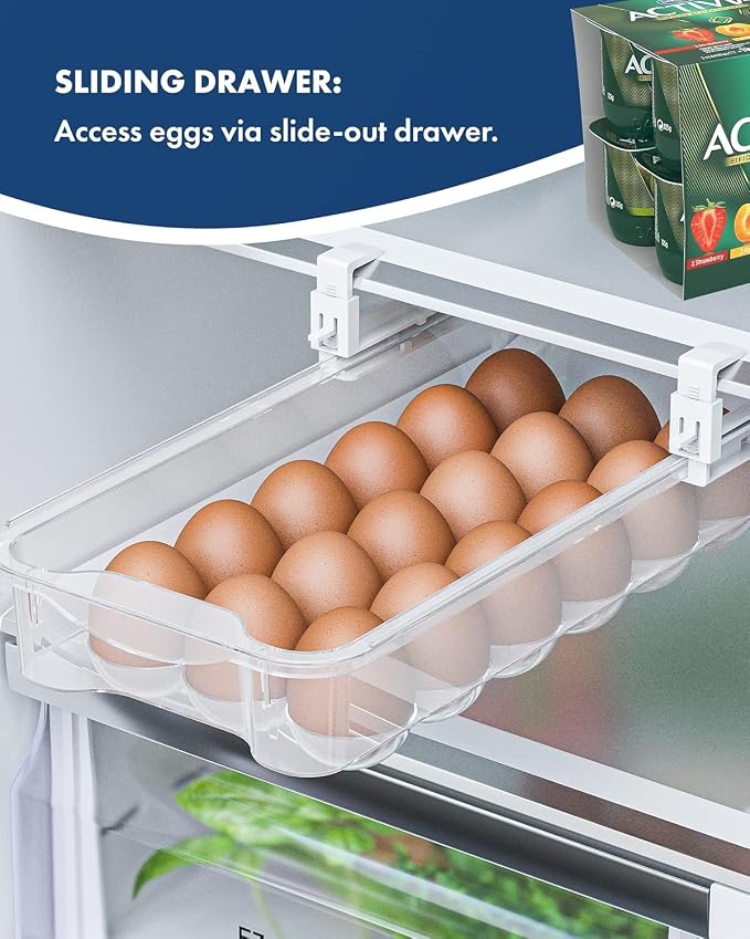 TidyFriend 2 Pack Refrigerator Egg Drawer 14"x7.5"x3.95" – Snap-On Egg Holder with Pull-Out Drawer, Holds 18 Eggs, Fits Flat Fridge Shelves 14.1–16.3 in Long and 0.93–1.32 in Thick - Image 7