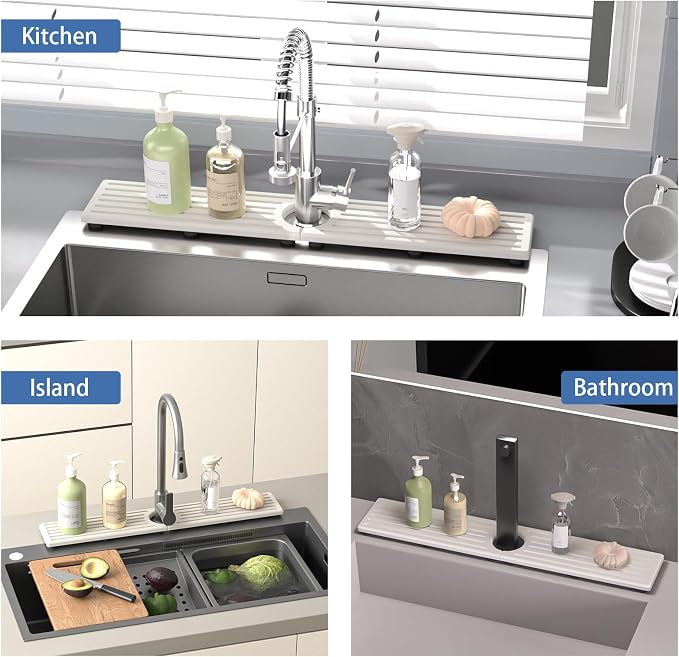 Stone Faucet Mat for Kitchen Sink, Water Absorbing Sink Water Splash Guard, Fast-Drying Kitchen Sink Faucet Mat, Durable Protector and Stone Drying Mat for Kitchen Counter & Bathroom Sink - Image 6