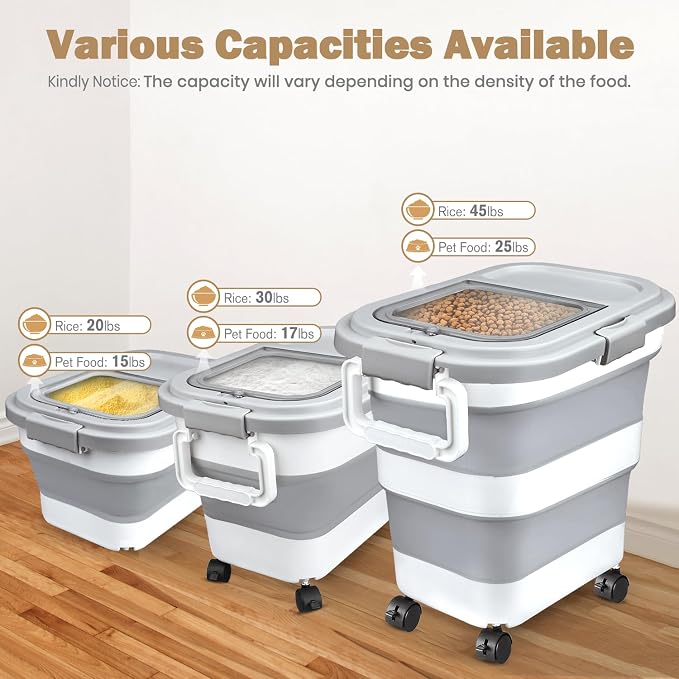 Rice Storage Container, Collapsible Airtight Food Storage Containers 20-30 Lbs, Rice Dispenser Bin with Cup and Scoop for Flour Cereal Pasta Grain, Cat Bird Pet Dog Food Storage Container - Image 2