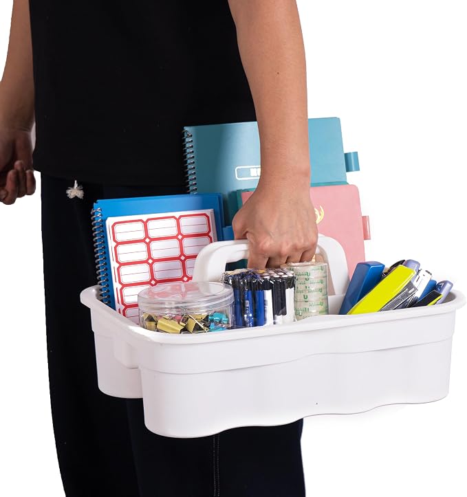 Matthew Large Plastic Tote Tool & Deluxe Supply Cleaning Caddy with Handle Portable Shower Basket Storage Caddy for Cleaning Products Organizer,Take-Out Coffee/Soft Drink,Bath Multi Use - White - Image 4