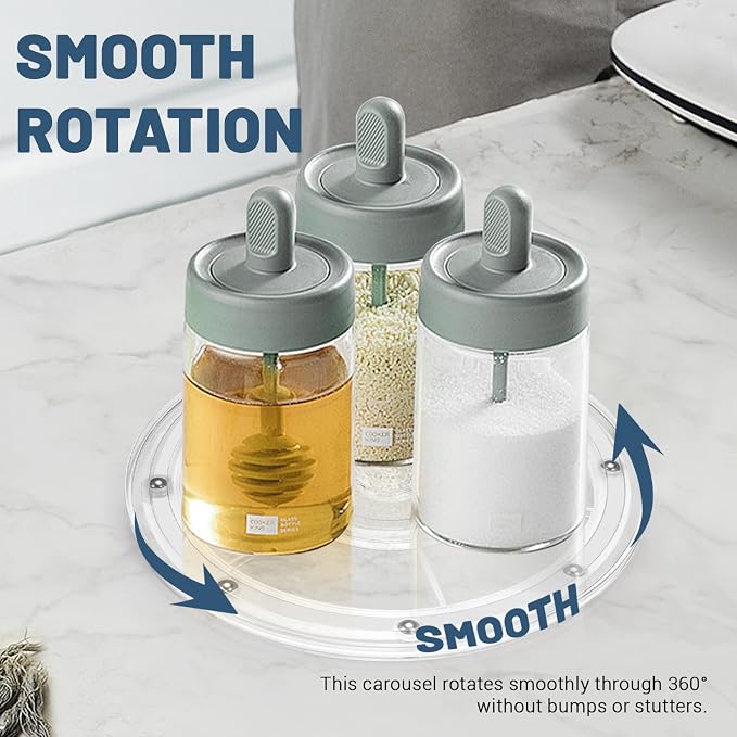 8 Inch Plastic Lazy Susan Turntable, 360° Small Clear Turntable Organizer, Transparent Ball Bearing Rotating Swivel Spinning Tray Plate for Refrigerator Table Spice Cake - Image 5