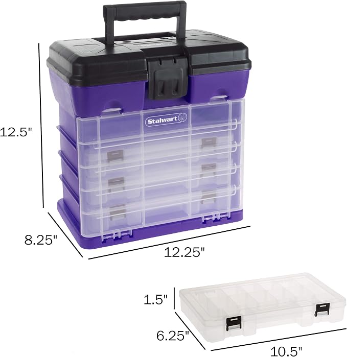 Storage and Tool Box-Durable Organizer Utility Box-4 Drawers with 19 Compartments Each for Hardware, Fish Tackle, Beads, and More by Stalwart (Purple) | With Drawers and Customizable Compartments for Hardware, Fishing Tackle Box, Beads, or Craft Supplies - Image 2