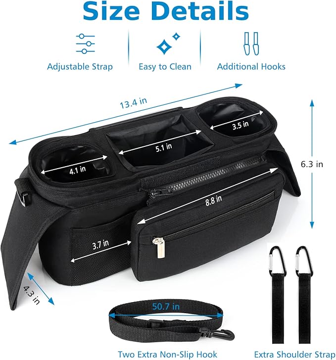 Accmor Universal Stroller Organizer with Insulated Cup Holder Detachable Phone Bag and Shoulder Strap,Stroller Bag Caddy Organizer for Uppababy, Baby Jogger, Britax Strollers - Image 9