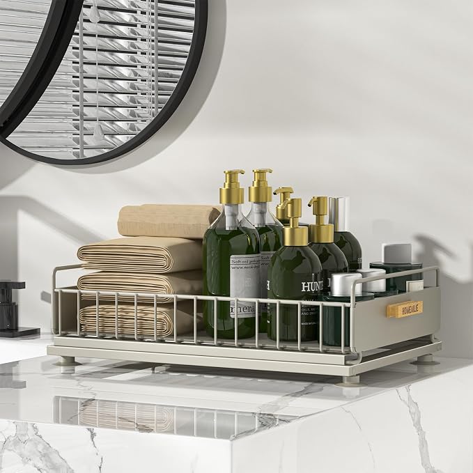 Under Sink Organizer, 2 Packs Under Sink Organizers and Storage, Slide Out Pull Out Cabinet Organizer Shelf with Metal Drawers for Kitchen Bathroom Pantry, Gray - Image 7
