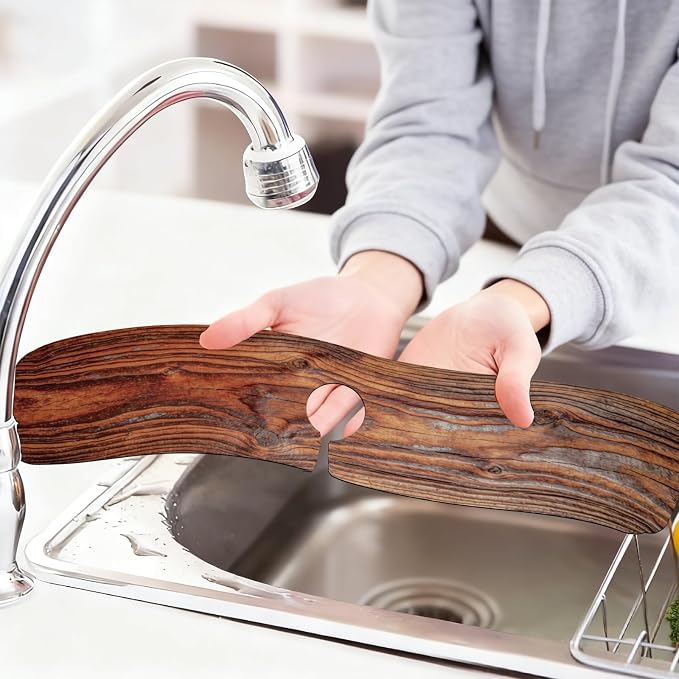 2 Pcs Kitchen Sink Splash Guard Faucet Mat Wood Grain Pattern Faucet Mat for Sinks Natural Wood Color Absorbing Drying Mat for Kitchen Bathroom, 23.6x5.5inch - Image 6