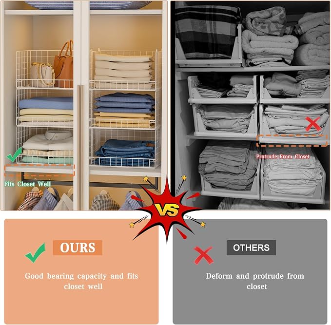 Yociyoga 6-Tier Stackable Closet Organizers and Storage Shelves, Closet Shelf Organizer Basket Bins, Foldable Sweater Storage for Clothes Organizer System, White（Patent No. 30022416） - Image 5