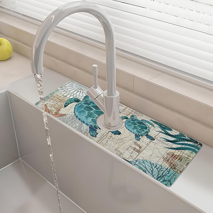15" X 5.5" Kitchen Sink Splash Guard Faucet Mat Sea Turtles Super Absorbent Fast Drying Faucet Guard & Draining Mat Sink Splash Guard Behind Faucet for Kitchen, Bathroom by Unknown