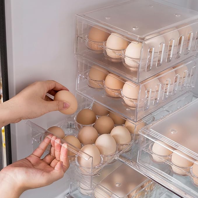 Egg Holder for Refrigerator Drawer Type Egg Container for Refrigerator BPA Free Fridge Organizer-12 Egg Storage,Stackable (Pack of 2) - Image 6