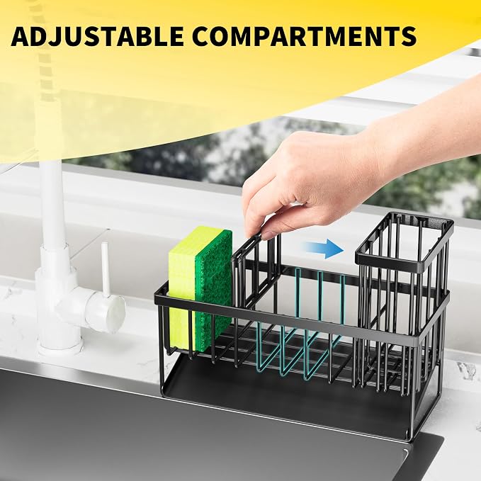 Cisily Sink Caddy Sponge Holder for Kitchen with Brush Holder and Stainless Steel Self Drain Tray, Rustproof Kitchen Sink Organizer for Sponge, Soap Dispenser Storage Accessories - Image 5
