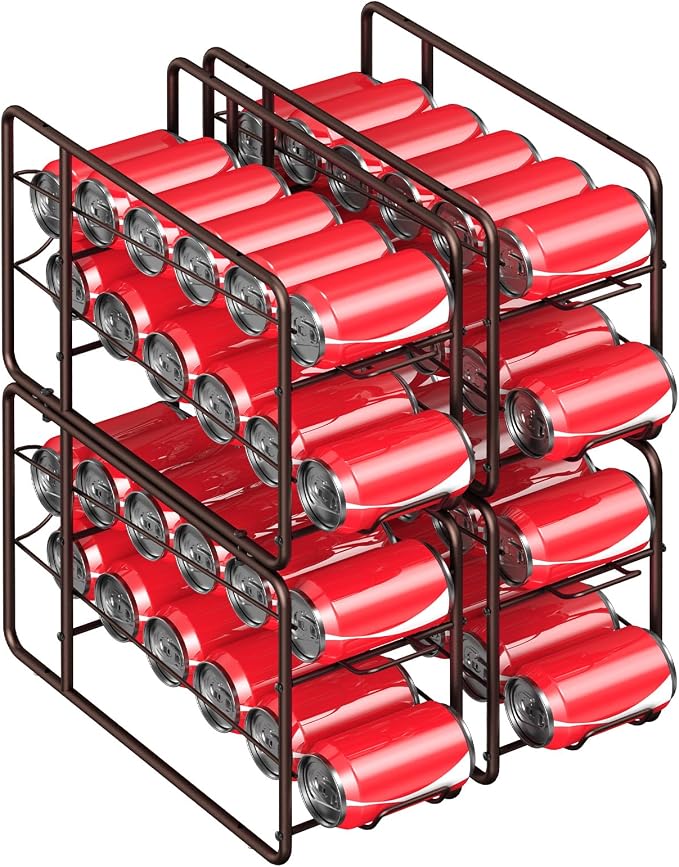 MOOACE 4 Pack Can Organizer for Pantry, Stackable Soda Can Dispenser Rack | Kitchen Canned Food Storage, Beverage Soup Cans Holder Drink Organizer for Cabinet Fridge, Bronze - Image 7