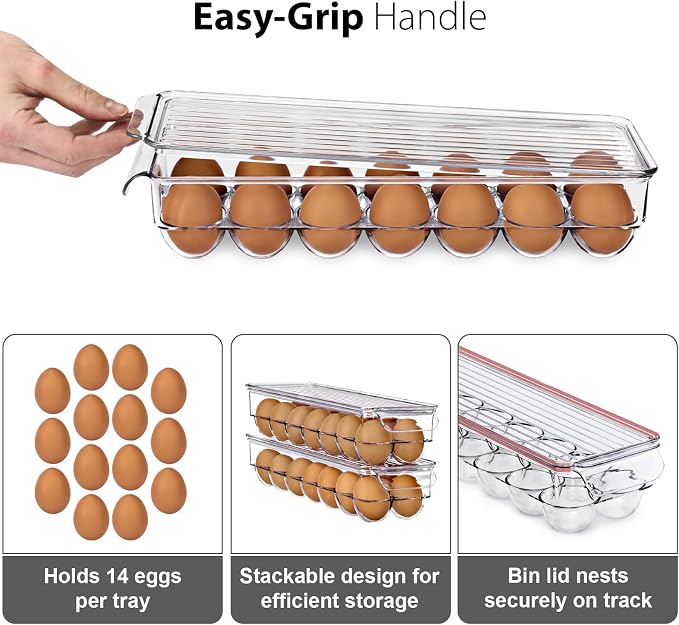 Sorbus Soda Can Organizer for Refrigerator & Egg Holder for Fridge Set, 1 Stackable Can Holder Dispenser Holds 12 Cans Each & 1 Egg Holders with Lid holds 14 eggs for Fridge, Pantry, Freezer, BPA-Free - Image 7