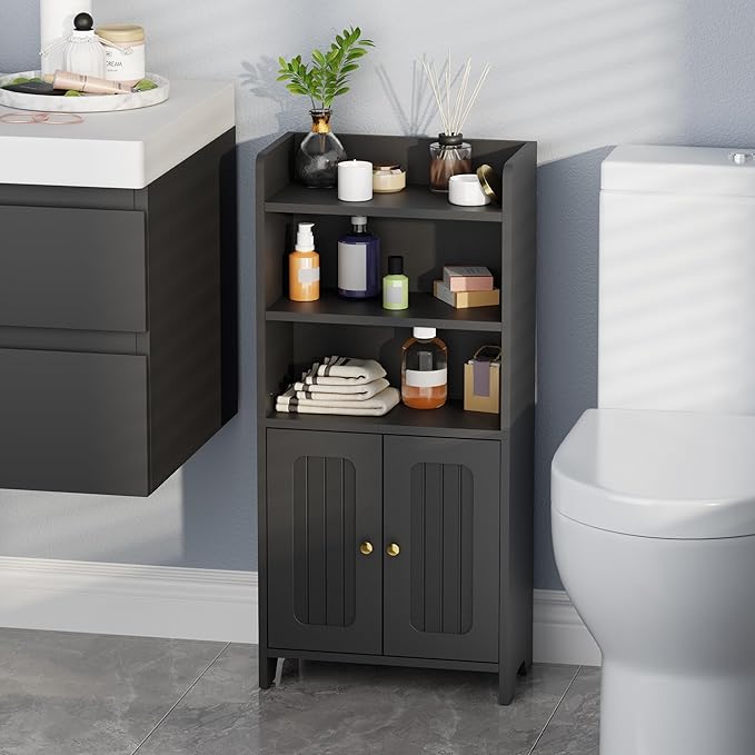 BEWISHOME Bathroom Storage Cabinet,Small Floor Cabinet,Toilet Paper Cabinet | with 2 Doors and Shelves, Bathroom Organizers and Storage for Small Spaces, Black 7.9" D x 14.6" W x 31" H YYG08B by BEWISHOME