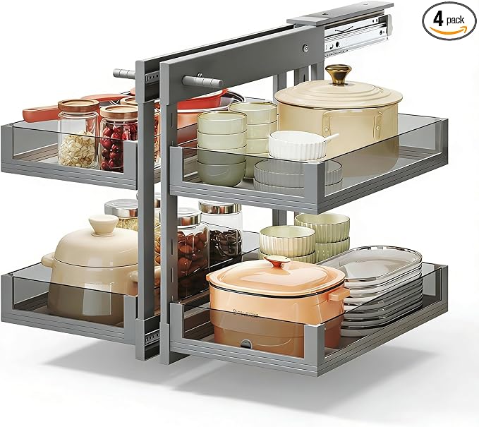 Blind Corner Cabinet Pull Out 13", 14.1", 15.3", 16.9", 2 Tier Kitchen Cabinet Organizer, Left & Right Open Compatible, Blind Corner Kitchen Cabinets by Unknown