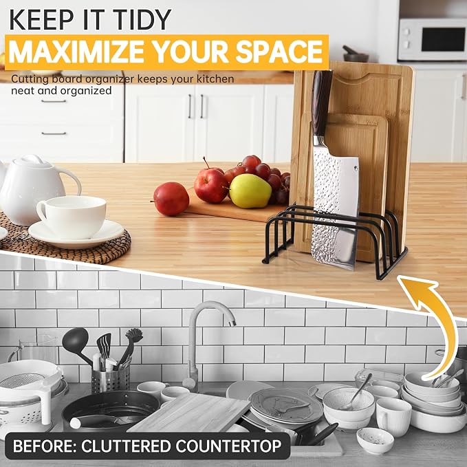 Kitchen Cutting Board Organizer Rack, 5-Slot Storage Holder for Boards, Bakeware, Cookie Sheets (1pc Black) - Image 2