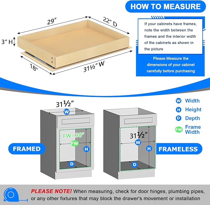 WelFurGeer Soft Close Pull Out Cabinet Organizer, 29" W x 22" D Pull Out Drawer for Cabinets, Cabinet Roll Out Drawers, Slide Out Drawers, Durable Pullout Drawer for Home & Kitchen Organization - Image 3