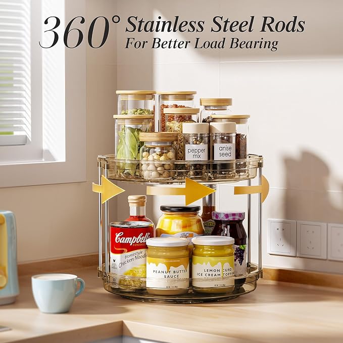 LAMU 2 Tier Lazy Susan Turntable Organizer 10.6'' Rotating Spice Rack Organization for Cabinet, Kitchen, Pantry, Countertop, Bathroom, Vanity, Medicine Cabinet Organizer, Amber - Image 3