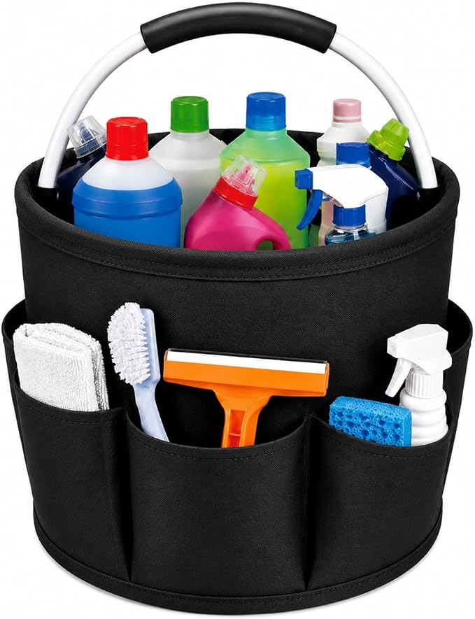 UFORU Cleaning Caddy with Handle, 17L Foldable Organizer with 6 Pockets | 600D Oxford Fabric, Durable, Waterproof, Large Capacity, Space-Saving Foldable, Multi Cleaning Bucket Bag for Home, Garden by UFORU