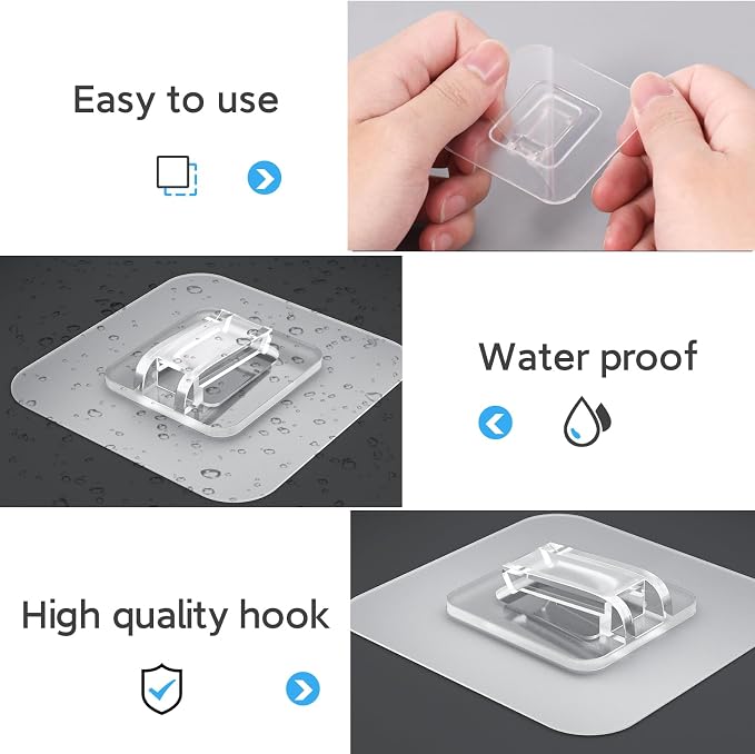 14 Pack Shower Caddy Adhesive Replacement, Waterproof Shower Shelf Adhesive Strips, Strong Adhesive Flat Hooks for Bathroom Storage Shelves and Kitchen Racks No Drilling, Clear - Image 4