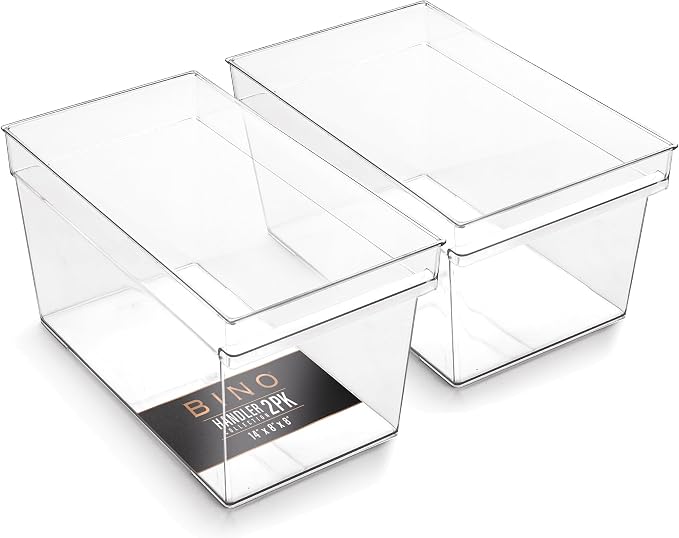 BINO | Plastic Storage Bins, Large - Deep | THE HANDLER COLLECTION | Multipurpose Organizer Bins | Kitchen Pantry Organizers and Storage | Clear Containers for Organizing Home | Freezer Organizer by BINO