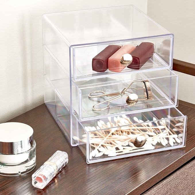 iDesign Stackable 3-Drawer Makeup Organizer, Clear | Bathroom Storage, Vanity Storage - Image 2