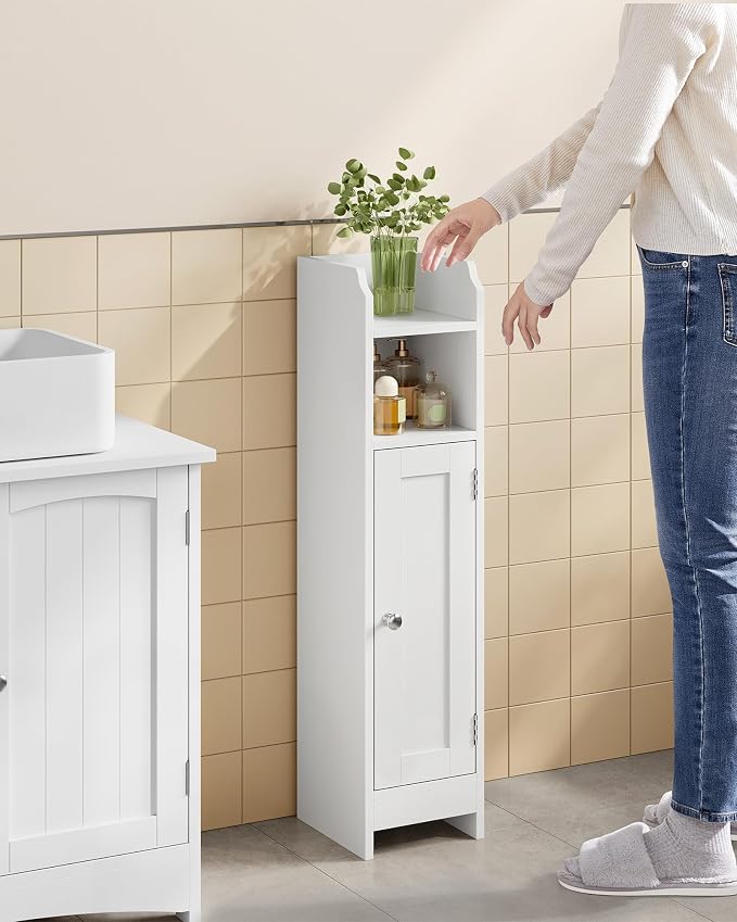 VASAGLE Small Storage Corner Floor Cabinet with Door，Cloud White | Narrow Toilet Paper Storage Holder, 7.1 x 7.5 x 31.5 Inches, Adjustable Shelves, SIREN Collection UBBC310W01 - Image 9