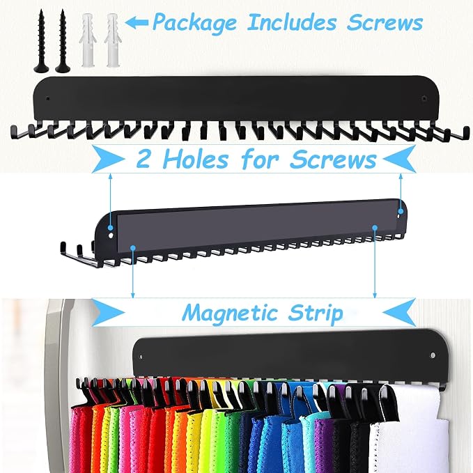 RESOVO Can Cooler Sleeves Holder Magnetic for Fridge, Beer Sleeves Dispenser Organizer for Storage w/ 25 Hooks, with Screws for Wall Mounted, for Holidays Wedding Party - Image 7