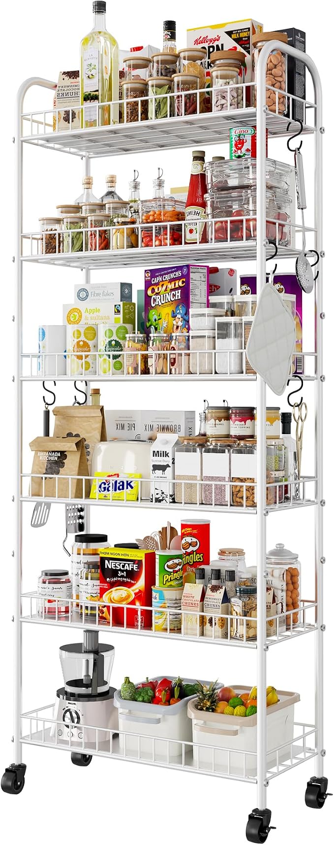 6 Tier Slim Rolling Storage Cart with Wheels, Metal Mobile Shelving Unit Organizer Utility Cart for Office Bathroom Kitchen Laundry Room Narrow Places (White 10 Inches) by Qiaoxuan