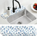 2 Pcs Kitchen Sink Splash Guard Faucet Mat Watercolor Blue Leaves Faucet Mat for Sinks Absorbing Drying Mats for Kitchen Bathroom, 23.6x5.5inch by CONCHLERY%E6%97%97%E8%88%B0%E5%BA%97