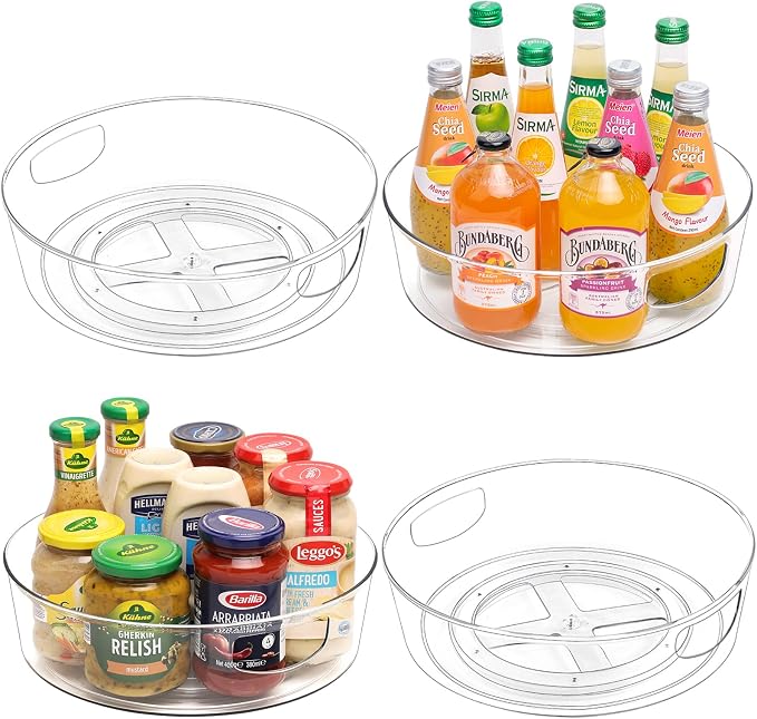 Guzon 4 Pack Lazy Susan Turntable, 12 Inch Rotating Organizer with Handles | Pantry Organizers and Storage, Clear BPA-Free Spice Rack for Cabinet, Kitchen, Refrigerator, Table Top, Pantry, Countertop by Guzon