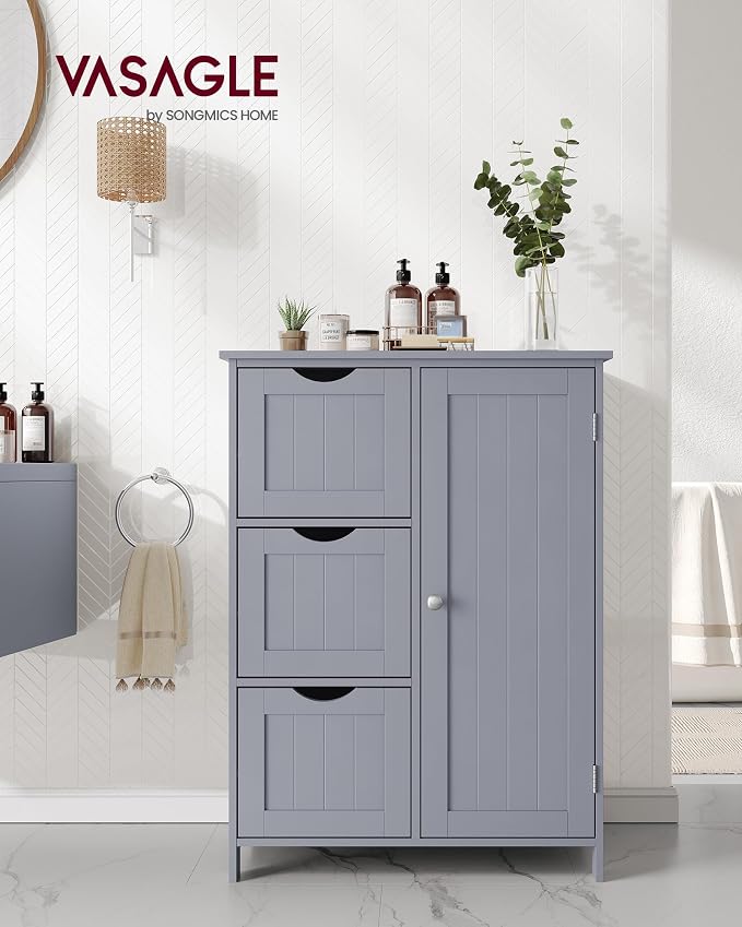 VASAGLE Floor Storage Cabinet, Freestanding Storage Unit with 3 Drawers, 1 Adjustable Shelf, for Bathroom Living Room Dining Kitchen, 11.8 x 23.6 x 31.5 Inches, Dove Gray UBBC049G02 - Image 2